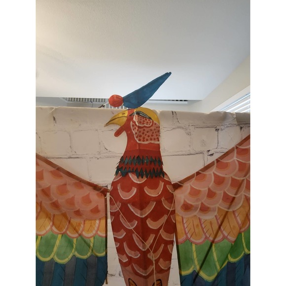 Vtg Chinese hand painted SilkPheonix in Original box minor damages 56" wide - Picture 2 of 16